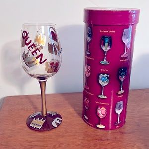 NIB Wine glass, Lolita 15oz hand painted, Queen pattern